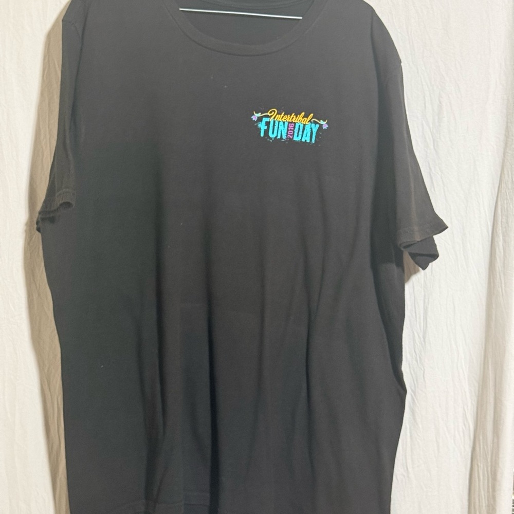 Black Graphic T-Shirt with Colorful Native American on Logo